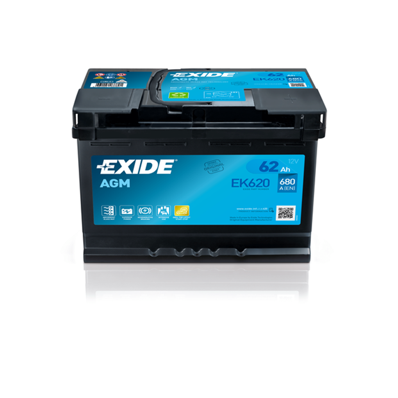 EXIDE AGM 62Ah AutobatériaStart-Stop 12V , 680A , EK620