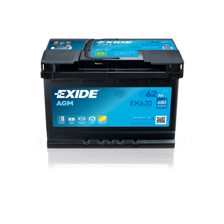 EXIDE AGM 62Ah AutobatériaStart-Stop 12V , 680A , EK620