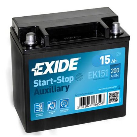 EXIDE Auxiliary 60AhAutobatéria Start-Stop12V , 15Ah , 200A, EK151