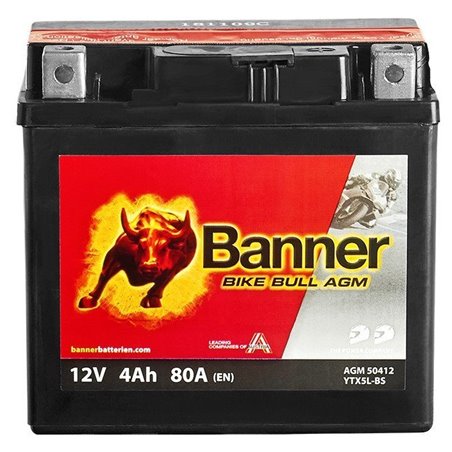 Banner Bike Bull AGM 4AH Motobatéria 12V 80A YTX5L-BS, 504 12